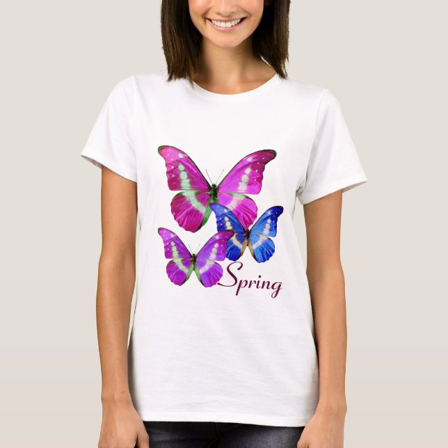 PINK PURPLE BLUE SPRING BUTTERFLIES T-Shirt (Front)