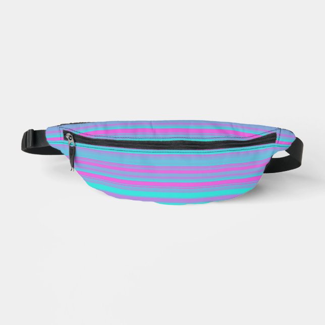 Pink Purple Blue Stripes Pattern Fanny Pack (Front)