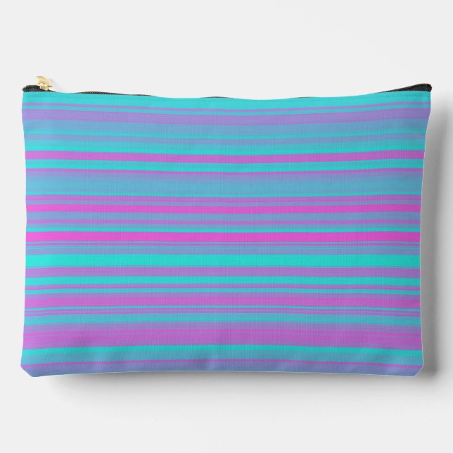 Pink Purple Blue Stripes Pattern Large Accessory Pouch (Front)