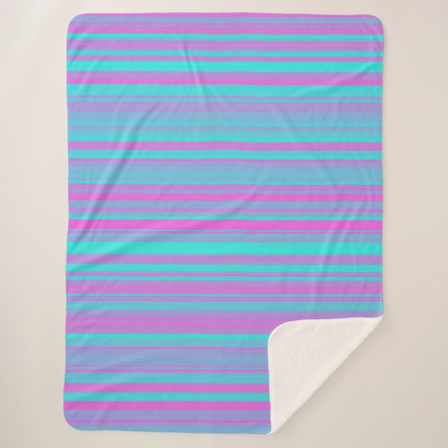 Pink Purple Blue Stripes Pattern Sherpa Blanket (Front)