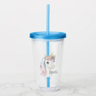 Pink Purple Blue White Unicorn Acrylic Tumbler