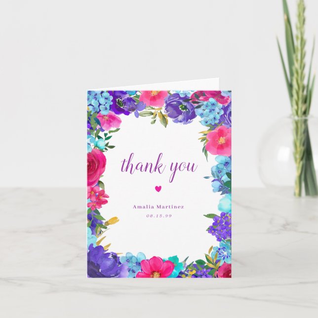Pink Purple Blue Wildflower Bridal Shower Thank You Card (Front)