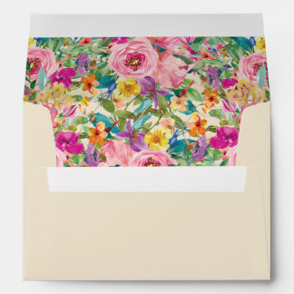Pink Purple Blue Yellow Floral Wildflowers Cream  Envelope
