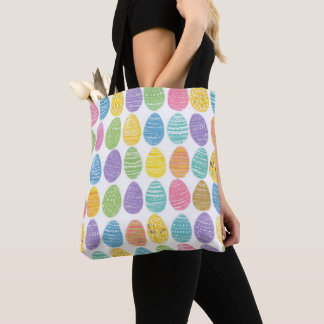 PINK PURPLE BLUE YELLOW GREEN EASTER EGGS TOTE BAG