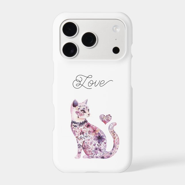 Pink Purple Blush Flowers Heart Love Cat (Verso)