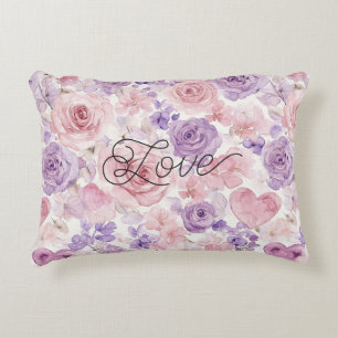 Pink Purple Blush Flowers Hearts  Accent Pillow