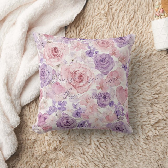 Pink Purple Blush Flowers Hearts Love Air Throw Pillow (Blanket)