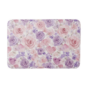 Pink Purple Blush Flowers Hearts Valentine's Day Bath Mat