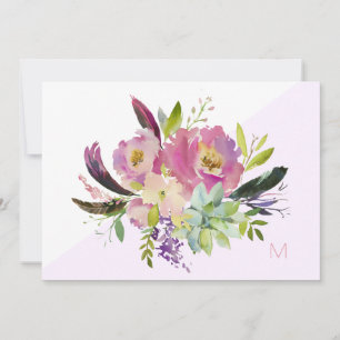 Pink Purple Boho Floral Monogram Note Card