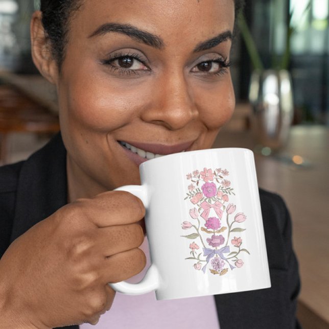 Pink Purple Boho Floral Ribbon Coffee Mug (Creator Uploaded)