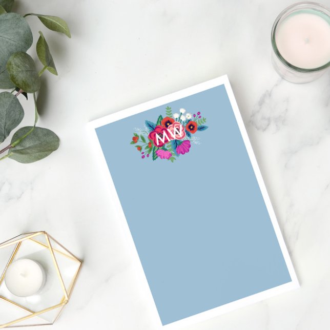 Pink Purple Boho Florals White Monogram Post-it Notes (Creator Uploaded)