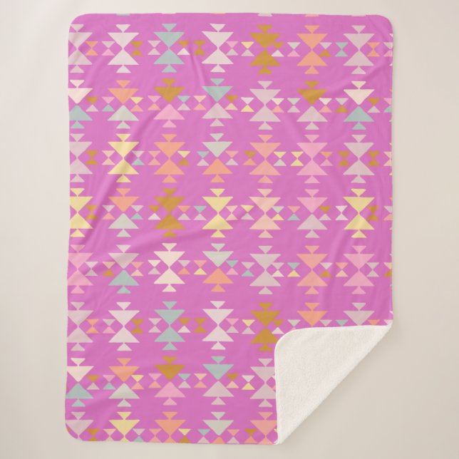 Pink Purple Boho Geometric Cozy Modern Pattern  Sherpa Blanket (Front)