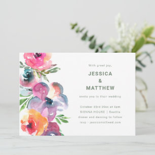 Pink Purple Boho Watercolor Floral Garden Wedding Invitation