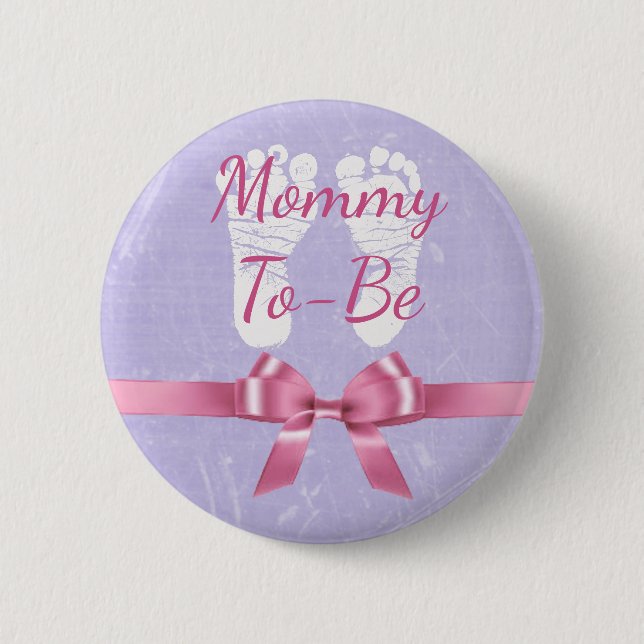 Pink & Purple Bow Mommy to be Baby Shower Button (Front)
