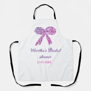 Pink purple bow sparkle glitter bridal shower name apron