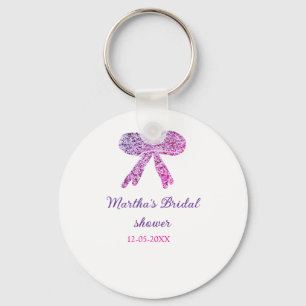 Pink purple bow sparkle glitter bridal shower name keychain