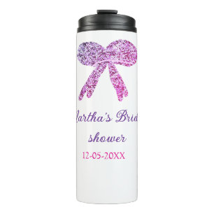 Pink purple bow sparkle glitter bridal shower name thermal tumbler