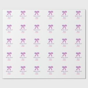 Pink purple bow sparkle glitter bridal shower name wrapping paper