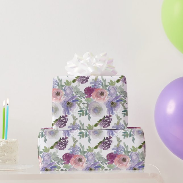 Pink Purple Burgundy Floral Wedding Wrapping Paper (Party Gifts)