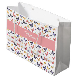 Pink Purple Butterflies Custom Name Large Gift Bag