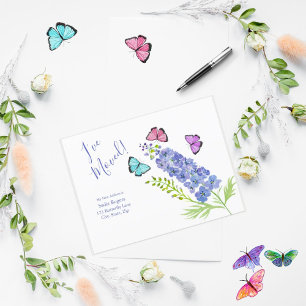 Pink, Purple, Butterflies Delphinium I've Moved Announcement Postcard