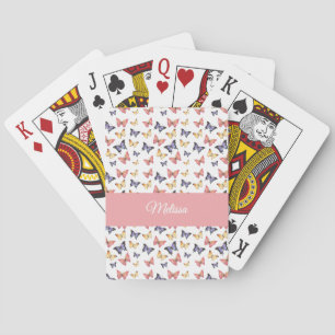 Pink Purple Butterflies Monogram Name Playing Cards