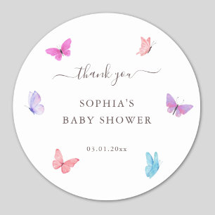 Pink Purple Butterflies Nature Themed Thank you Classic Round Sticker