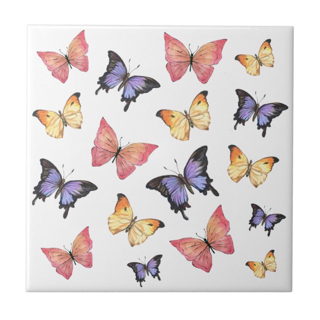Pink Purple Butterflies Tile (Front)