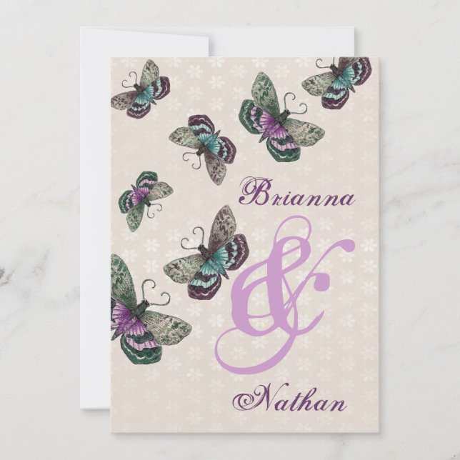 Pink Purple Butterflies Wedding Invitation (Front)