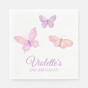 Pink Purple Butterfly Baby Birthday Party Napkin