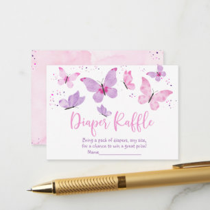 Pink Purple Butterfly Baby Shower Diaper Raffle Enclosure Card