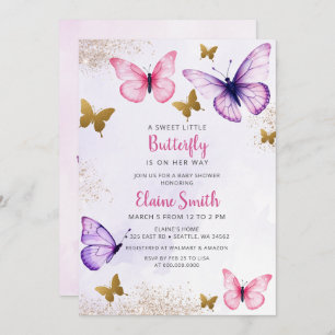Pink Purple Butterfly Baby Shower  Invitation
