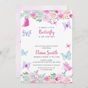 Pink Purple Butterfly Baby Shower  Invitation