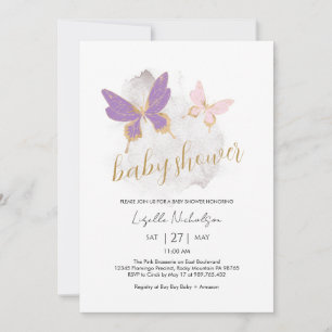 Pink Purple Butterfly Baby Shower Invitation