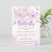 Pink Purple Butterfly Baby Shower Invitation