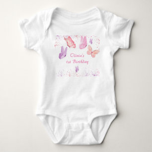 Pink Purple Butterfly Birthday Baby Bodysuit
