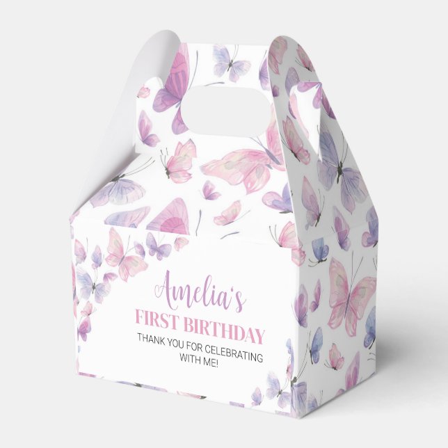 Pink Purple Butterfly Birthday Favour Box (Front Side)