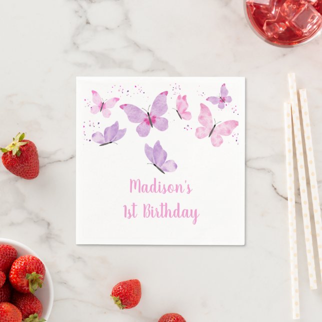 Pink Purple Butterfly Birthday Napkin (Insitu)