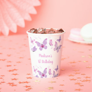 Pink Purple Butterfly Birthday Paper Cups