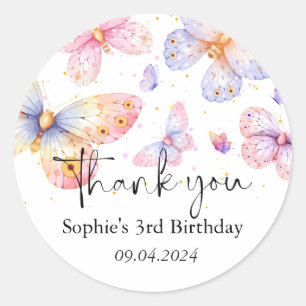 Pink Purple Butterfly Girl All Ages Birthday Classic Round Sticker