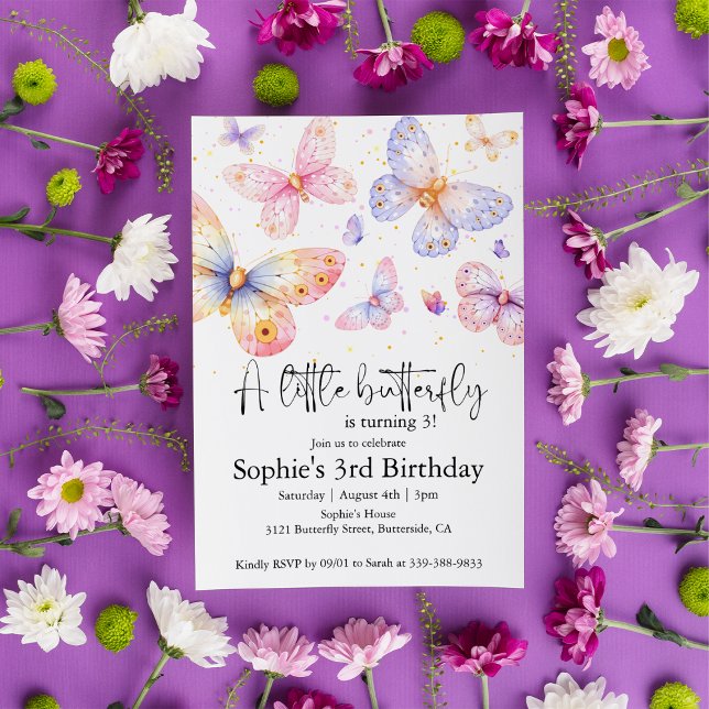 Pink Purple Butterfly Girl All Ages Birthday   Invitation (Creator Uploaded)