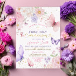 Pink Purple Butterfly Girl First Holy Communion Invitation<br><div class="desc">EDITABLE Pink Purple Butterfly Girl First Holy Communion Invitation
Elegant Watercolor Pink and Purple Floral Girl First Holy Communion Invitation
Gold Glitter Christening Primera Comunión Invitation</div>