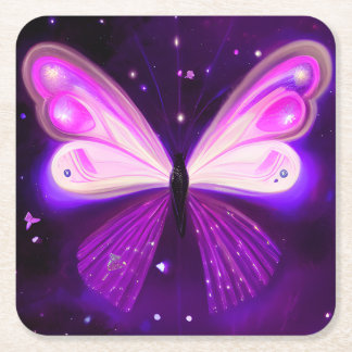 Pink & Purple Butterfly Square Paper Coaster