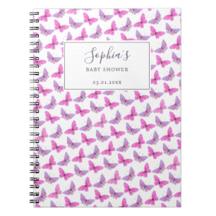 Pink Purple Butterfly Watercolor Guestbook Notebook