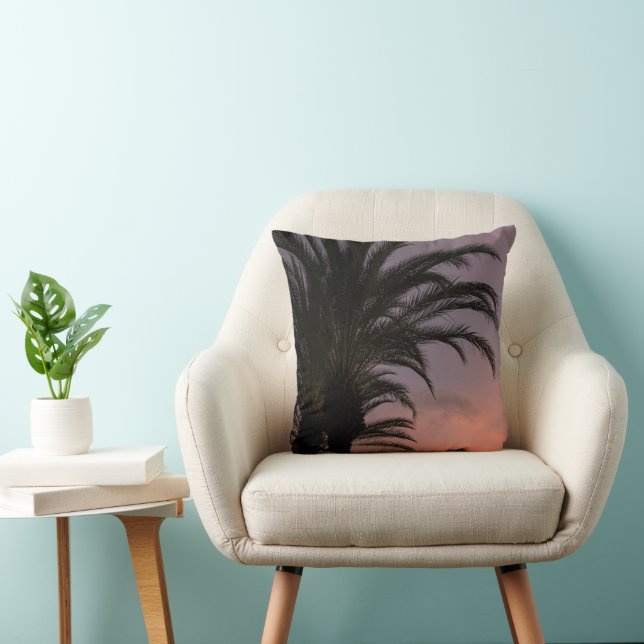 Pink Purple Caribbean Sunset Palm Tree 1 Throw Pillow (Chair)