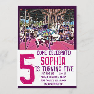Pink Purple Carousel Cheval Invitations d'annivers