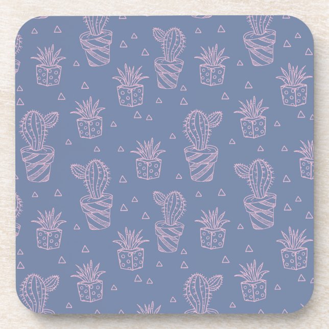 Pink & Purple Cartoon Cactus Pattern Coaster (Front)