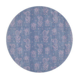 Pink & Purple Cartoon Cactus Pattern Cutting Board