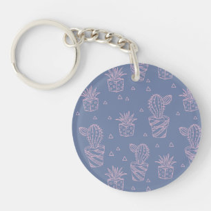 Pink & Purple Cartoon Cactus Pattern Keychain