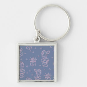 Pink & Purple Cartoon Cactus Pattern Keychain